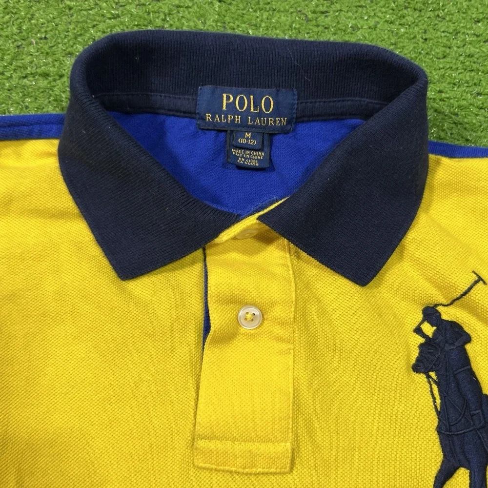 Kids Polo Ralph Lauren Color Block Polo Youth Med 10/12 Rare Big Pony #3 Yellow